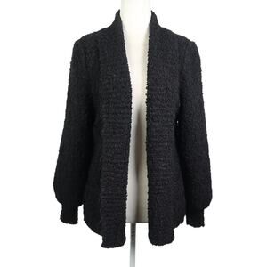 Vintage 90s Adele Joyce Black Boucle Knit Chunky Cardigan Sweater M